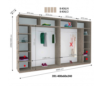 Шкаф купе Виват В 406 (240х60х400)