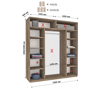 Шафа купе дводверна Новатор Н 4226 (220х60х220)