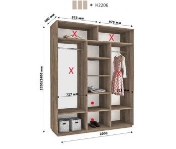 Шафа купе дводверна Новатор Н 2206 (220х60х200)