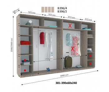 Шкаф купе Виват В 396 (240х60х390)