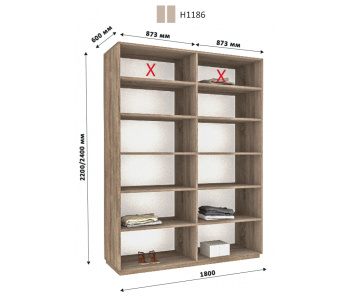 Шафа купе дводверна Новатор Н 1186 (220х60х180)