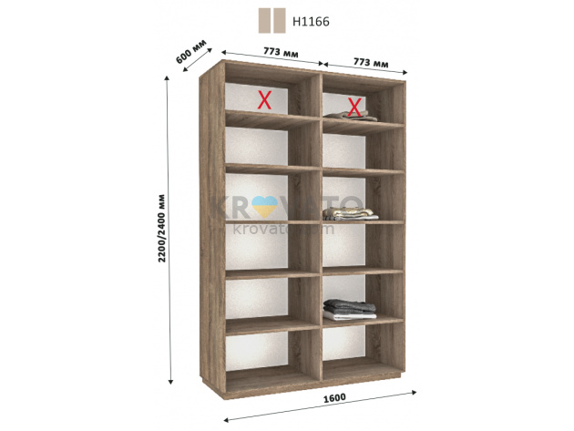 Шафа купе дводверна Новатор Н 1166 (240х60х160)
